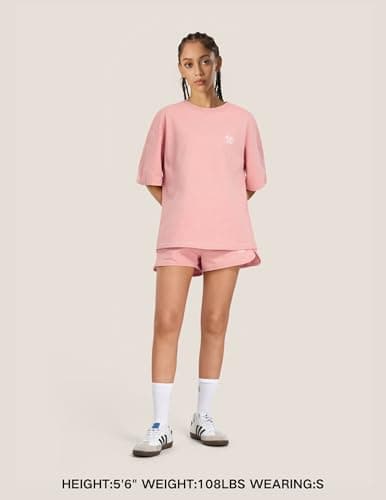 Aelfric Eden Cloud Oversized Sweat Set for women 2 Piece Shorts Outfits 2026 Summer Casual Loose Short Sleeve Matching Lounge Sets Pink Large - Thumbnail 2