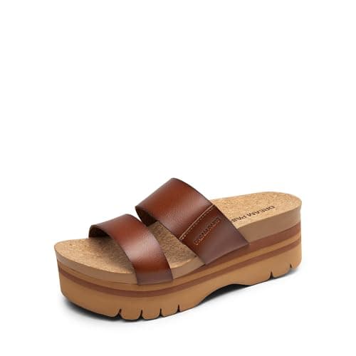 DREAM PAIRS Women's Platform Slides Sandals Comfortable Arch Support Two Strap Slip On Fashion Beach Wedge Sandals,Size 8,Brown,DWUMSS2533 - Image 1