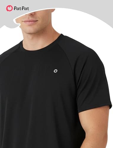 PATPAT Workout Shirts for Men Quick Dry Workout T-Shirts Summer Short Sleeve Running Tops Loose Athletic Wear, Black, XL - Thumbnail 2
