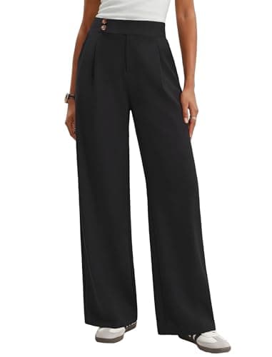 LOOKBOHO Wide Leg Pants for Women Work Business Casual High Waisted Dressy Pants Office Trousers with Pockets Black - Image 1