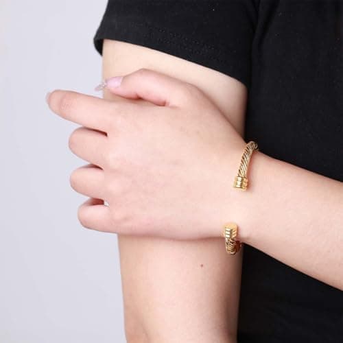 BOLAGTIER Stainless Steel Twisted Cable Wire Bracelets Adjustable Open Cuff Bangle Bracelet Vintage Jewelry Gift for Women (C-Gold 62) - Thumbnail 2