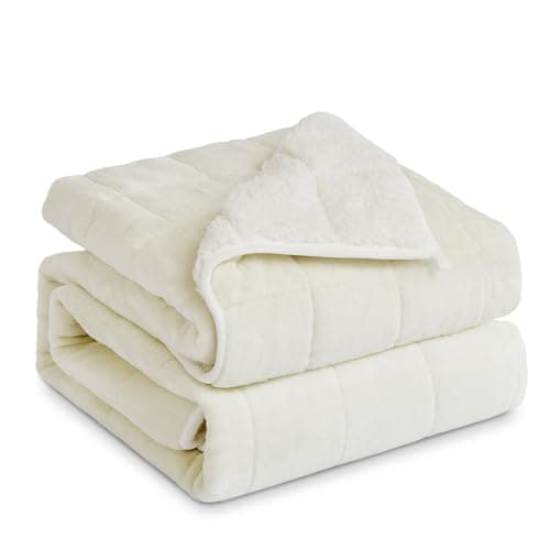 Sherpa Fleece Adult Weighted Blanket, 15 Pounds Dual Sided Soft Plush Blanket for Couch Bed Sofa, Heavy Thick Blankets with Glass Beads Great for Sleep, 48 x 72 inches, Cream White on Both Sides - Image 1