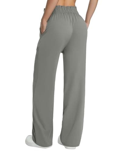 YOAKUKA Women's Wide Leg Pants Casual Elastic Waist Trousers Loose Flowy High Waisted Yoga Pants with Pockets Light Gray - Thumbnail 2