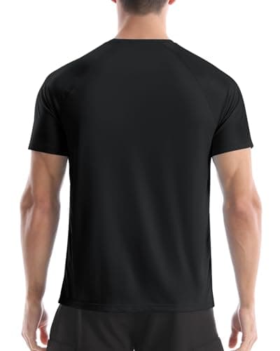 Men's UPF 50+ Swim Shirts, Sun Protection Short Sleeve Rash Guard, Quick Dry T-Shirt for Fishing and Surfing Black - Thumbnail 3