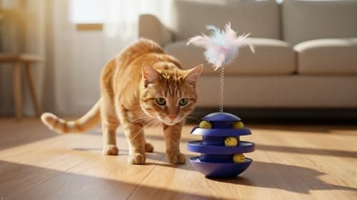 BeSpace Cat Toys for Indoor Cats, Interactive Cat Toy Feather for Indoor Adult Cats Self-Play Durable 3-Layer Cat Ball Track with 360 Degree Rotating Ball to Reduce Boredom & Anxiety (Blue) - Thumbnail 6