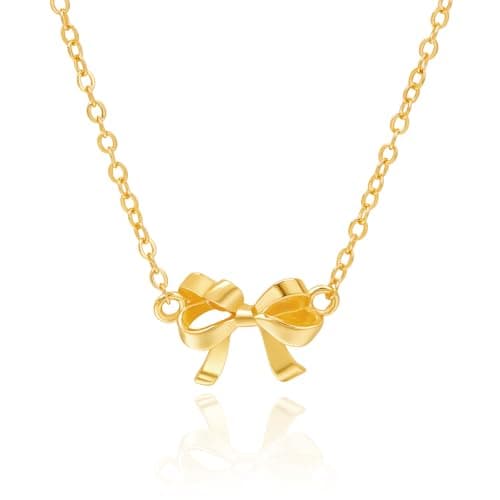 Cicy Bell Bow Necklace for Women 18k Gold Plated Trendy Charm Adjustable Cute Dainty Bowknot Choker Chain Necklace Jewelry Gifts - Image 1