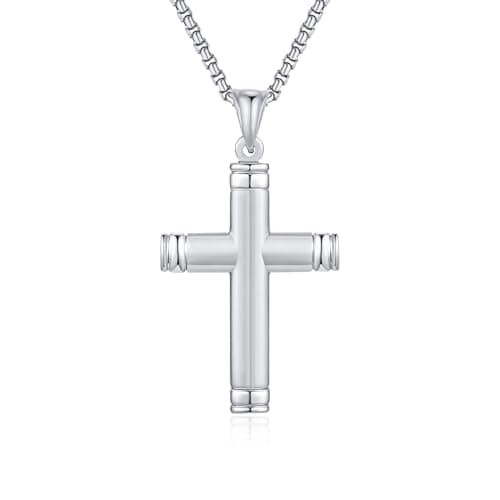Stainless Steel Cross Necklace for Men, Silver Black gold plated Cross Pendant Jesus Necklace Chain, Non Tarnish Sturdy Mens Christian Jewelry Gifts for Him Baptism Confirmation Birthday, 24 Inch - Image 1