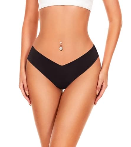 Hellopopgo Seamless Thongs For Women No Show Thong Seamless Underwear Womens 6-Pack Panties Breathable V-waisted Thongs,M - Thumbnail 2