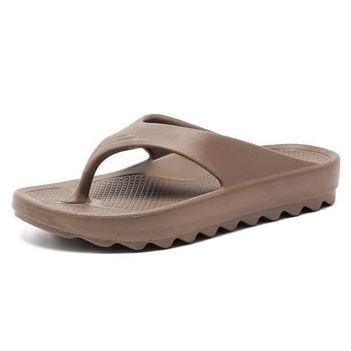 GETOEU Arch Support Flip Flops for Women Non-Slip Shower Shoes Beach Thong Sandals Soft Pool Rubber Flip Flops Comfortable Orthopedic Sandals,Brown - Image 1