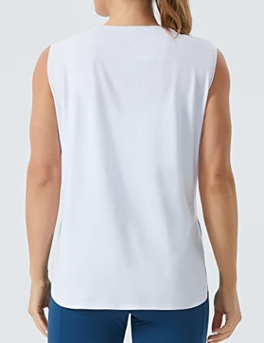 THE GYM PEOPLE Women's Workout Tank Tops Loose Fit Sleeveless Cotton Running Shirts White - Thumbnail 5