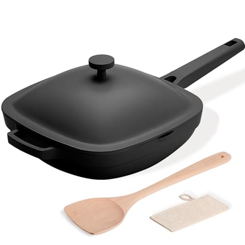 USELUCK 10.5 Inch(3.8QT) Ceramic Pan with Lid,Non Stick Frying Pans Cast Aluminum Deep Sauté Pans,Ti-Ceramic Non Toxic Pix Pan with Wooden Spatula and Scrubber-Midnight Hearth - Image 1