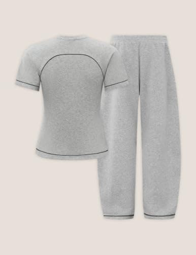 Aelfric Eden Slim Lounge Sets for Women 2026 Summer 2 Piece Matching Sets Two Piece Loungewear Spring Outfits Light Grey Small - Thumbnail 4