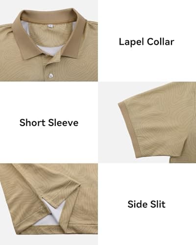 KUYIGO Golf Shirts for Men Dry Fit Moisture Wicking Performance Athletic Lightweight Casual Collared Polo Shirt M Moire Khaki - Thumbnail 6
