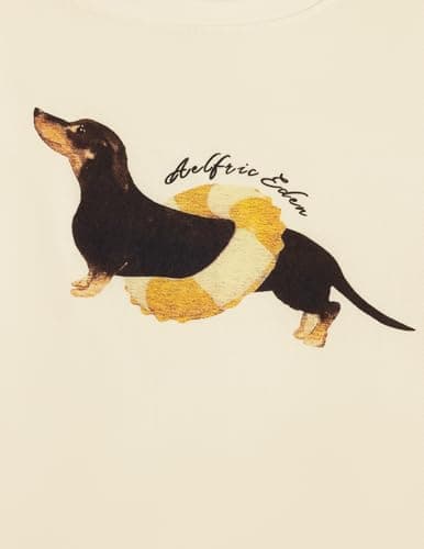 Aelfric Eden Dachshund Off The Shoulder Tshirts Women's Oversized Graphic Tees Short Sleeve Summer Cute T Shirts Y2K Tops Apricot X-Small - Thumbnail 4