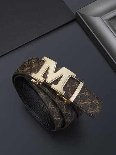 VANNANBA Letter M Belt for Men，Luxury Stylish Designer Belts with M Buckle Gold Black - Thumbnail 4