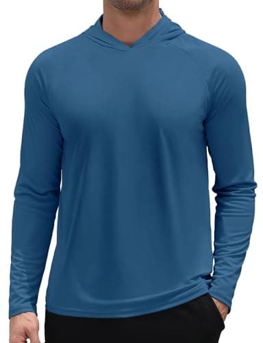 3rd hill Men's UPF 50+ Sun Hoodie UV Protection Long Sleeve Swimming Rash Guard SPF Quick Dry Fishing Hiking Shirt for Outdoor Sports Gray Blue S
