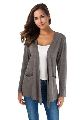 TownCat Womens Lightweight Cardigans Long Sleeve Open Front Casual Cardigan with Pockets (Gray, L)