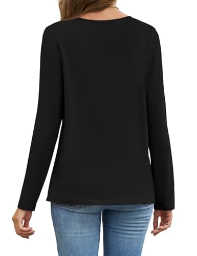 JUSTFASHIONNOW Winter Tops for Women V Neck Long Sleeve Shirts Trendy Lace Shirt Loose Fit Basic Tee Dressy Casual Work Office Outfits 2025 (Black,Medium) - Thumbnail 6