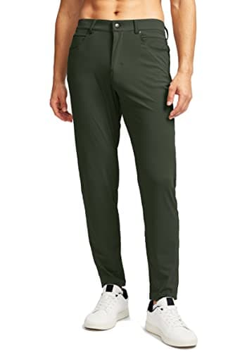 Men's Stretch Golf Pants with 6 Pockets Slim Fit Dress Pants for Men Travel Casual Work (Olive Green, M) - Image 1