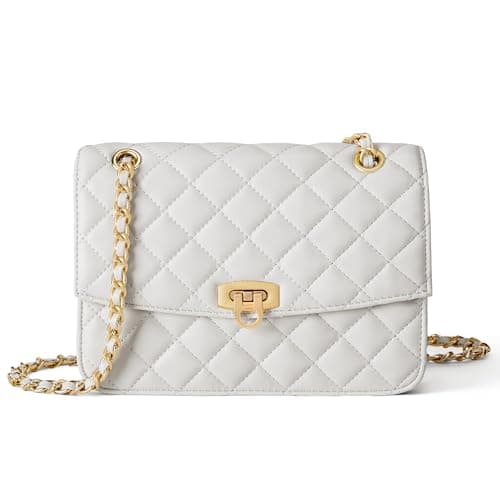 Goinsound women's leather checkered shoulder bag designer crossbody bag quilted handbag with chain purse for night out White - Image 1