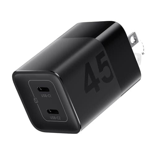 wegear 45W USB C Charger, 2 Port GaN Fast Charging with PPS, Foldable Wall Charger Block for iPhone 17/16/15, iPad, Galaxy S25/S24, Pixel 10/9 (Black)