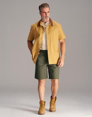 CHRONOLINE Men's Work Utility Shorts Heavyweight Cotton Water-Repellent Canvas Mid-Rise Regular Fit Carpenter Shorts, Olive Green, 34 - Thumbnail 5