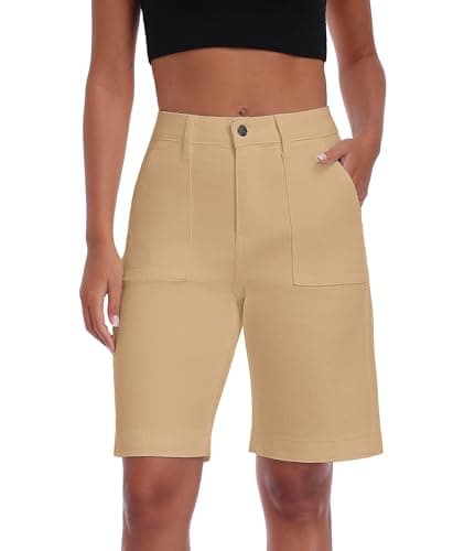 MARIASHA Bermuda Jean Shorts Women's Plus Size, Knee Length Long Stretchy Denim Jorts with Pockets, Trendy Short Jeans - Image 1