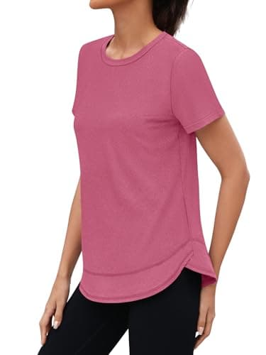 3rd hill Womens Workout Tops Short Sleeve Crewneck Sports Yoga Running Shirts Quick Dry Outfits Pink M - Thumbnail 3