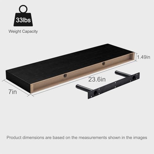Modcraft Floating Shelves for Wall 24 Inch (Set of 2), 7.1" Deep Wide Wall Mounted Shelf for Bathroom Organizer Over Toilet, Modern Wood Storage Shelving for Bedroom Kitchen Living Room, Black - Thumbnail 3