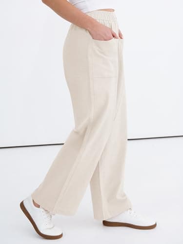ANRABESS Womens Casual Pants 2026 Summer Loose Fit Lounge Pants with Pockets High Waisted Elastic Waist Straight Leg Trousers Beige S - Thumbnail 3