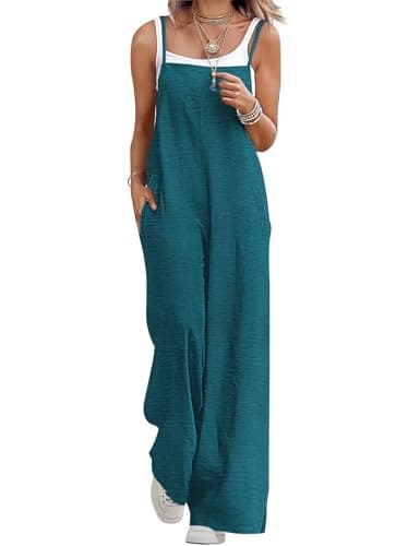 BOHOWE Overalls for Women Plus Size Overalls Loose Casual Wide Leg One Piece Sleeveless Black Jumpsuit Adjustable Straps Long Pant Rompers Fashion Clothes S HPZ Acid Blue - Image 1