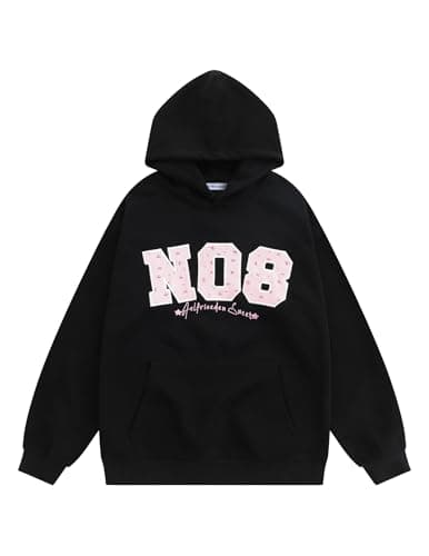 Aelfric Eden Womens Oversized Graphic Hoodies Y2k Flower Embroidery Number Print Pullover Hooded Sweatshirt Unisex Black X-Small - Image 1