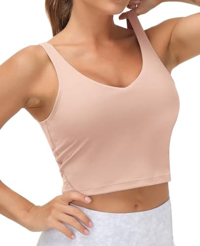 Women’s Longline Sports Bra Wirefree Padded Medium Support Yoga Bras Gym Running Workout Tank Tops(Soft Pink, Large) - Thumbnail 2
