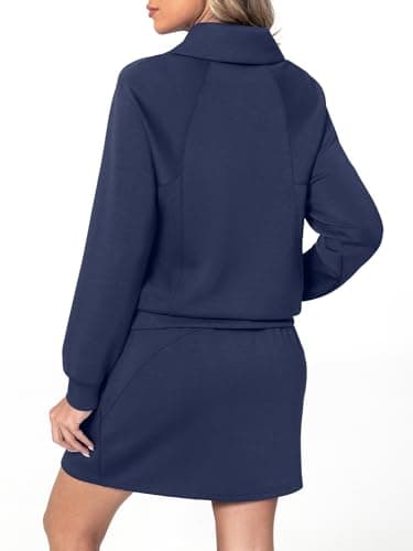 Casly Lamiit 2 Piece Skirt Sets for Women Athletic Sweatshirt Tennis Skort Tracksuit 2026 Fall Sports Activewear Matching Lounge Outfits Navy Blue 2XL - Thumbnail 3