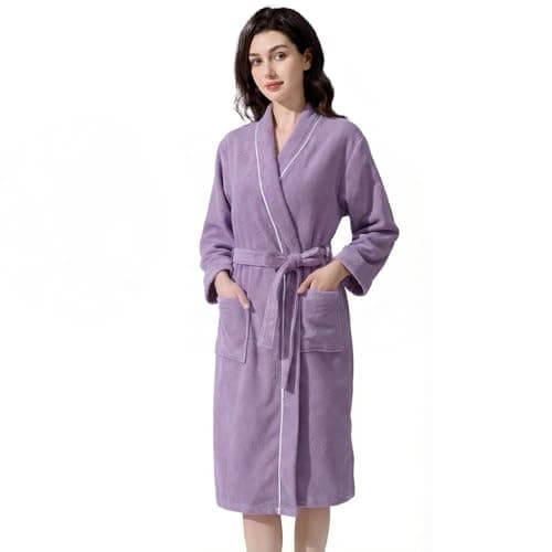 Inner Wish Women's Soft Terry Cloth Bathrobe - Ultra Absorbent Quick Dry Kimono Robe for Shower,Spa,Home，Light Purple，L/XL - Image 1