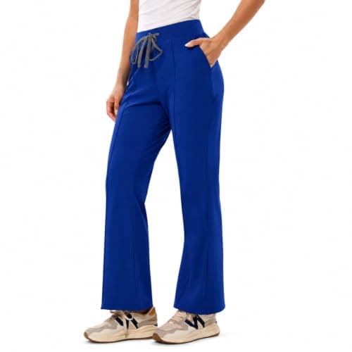 YEZEX Yoga Scrub Pants for Women, High-Rise Flare Fit with 4 Pockets, Royal Blue