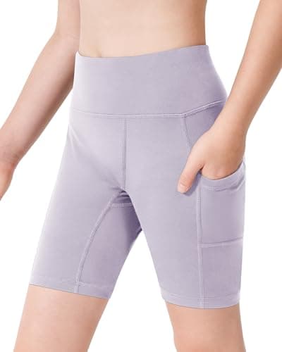 Stelle Girls 8" Bike Volleyball Shorts with Pockets Youth Athletic Yoga Dance Gymnastics Compression(Lavender,XS)