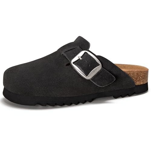 Brelzo Calvior Suede Clogs for Women Leather Mules Slip-on Sandals Men's Potato Shoes with Arch Support Dark Grey - Image 1