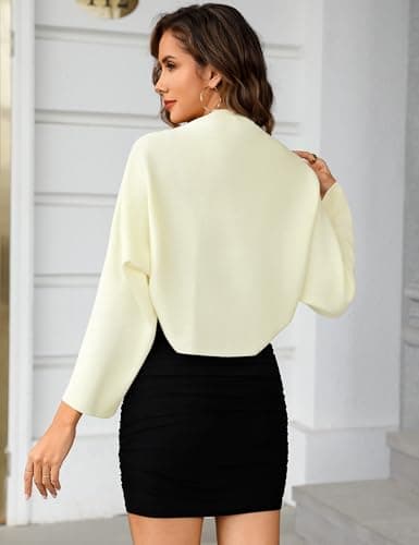 Totatuit Womens Cropped Cardigan Shrug 2-in-1 Y2K Knit Wrap Shawl Open Front Long Sleeve Sweater for Spring Fall Black L - Thumbnail 3