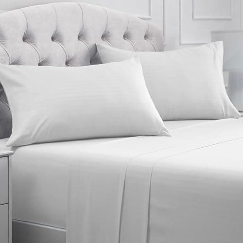 Mellanni Full Sheets Set - 4 PC Iconic Collection Bedding - Hotel Luxury, Extra Soft, Cooling Bed Sheets - Wrinkle, Fade, Stain Resistant (Full, Striped White) - Image 1