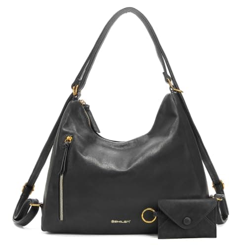 Women Hobo Bag Faux Leather Tote Handbags, Black - Image 1