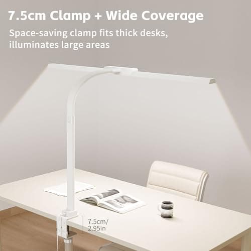 Desk Lamp with Clamp, LED Eye-Caring Clip on Desk Lights for Home Office, Tall Touch Control Dimmable Computer Light with Color Changing, 24W Brightest Architect Desktop Lamp for Screen, White - Thumbnail 6