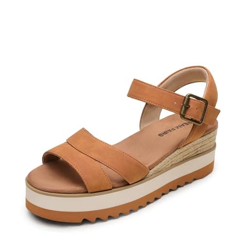 DREAM PAIRS Wedge Sandals for Women Espadrille Platform Sandals Open Toe Ankle Strap Low Wedges Heel Comfortable Sandals for Summer,Size 6,Tan,SDWS26012W - Image 1