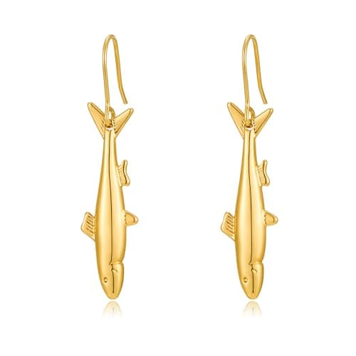 MIJENITI Gold Fish Drop Earrings for Women-Summer Gold Shark Drop Earrings Beach Vacation Jewelry for Her - Image 1