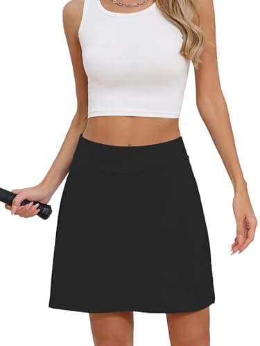 Heymoments Women Active Athletic Skirts Black Medium Lightweight Comfy Summer Workout Golf Tennis Running Hiking Cycling Skater Bike A Line Underneath Mini Skort Sport Dress - Image 1