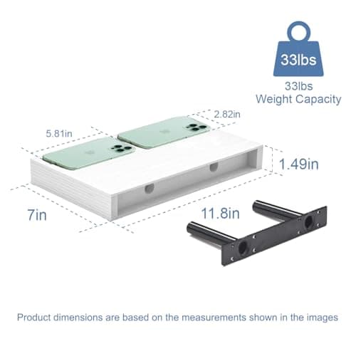 Mifurn Floating Shelves for Wall White Shelves Bathroom, Bedroom and Living Room, Wall Shelves & Book Shelf, Hanging Shelf, Modern Wooden Wall-Mounted Small Floating Shelf, 12x7x1.5 in, Set of 2 - Thumbnail 2