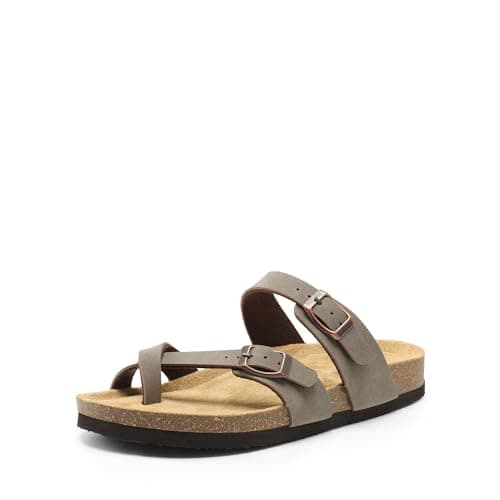 DREAM PAIRS Women's Thong Slide Sandals with Cork Footbed Open Toe Adjustable Slip On Slippers Comfort Flat Sandals for Summer,Size 6,Brown,SDSS2405W - Image 1