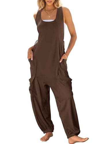 ANRABESS Women Overalls Jumpsuits Loose Casual Dressy Sleeveless Baggy Harem Pants Romper Jumpers 2026 Trendy Summer Outfits Brown Large - Image 1
