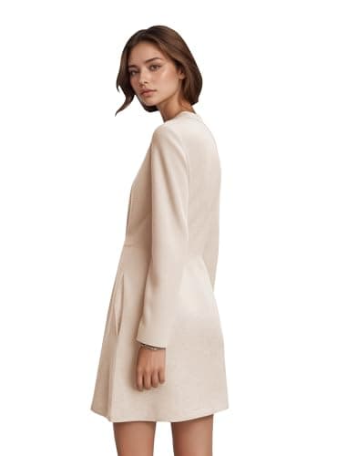 COCOMARTS Womens Casual Long Sleeve Crewneck Sweatshirt Dress Drawstring Waistband Tunic Tops Vacation Mini Dresses 2025 Fall Apricot Small - Thumbnail 3