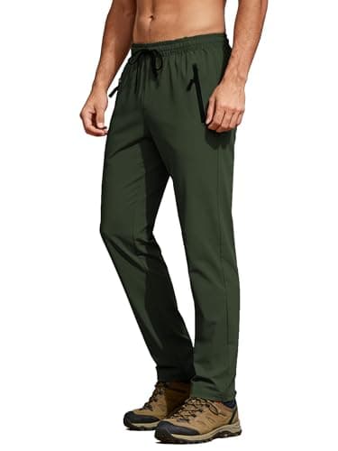 Mens Hiking Pants Water Resistant Quick Dry Lightweight Sweatpants Elastic Waist Drawstring UPF 50+ Cargo Tactical Athletic Travel Outdoor Fishing Army Green XXL - Image 1